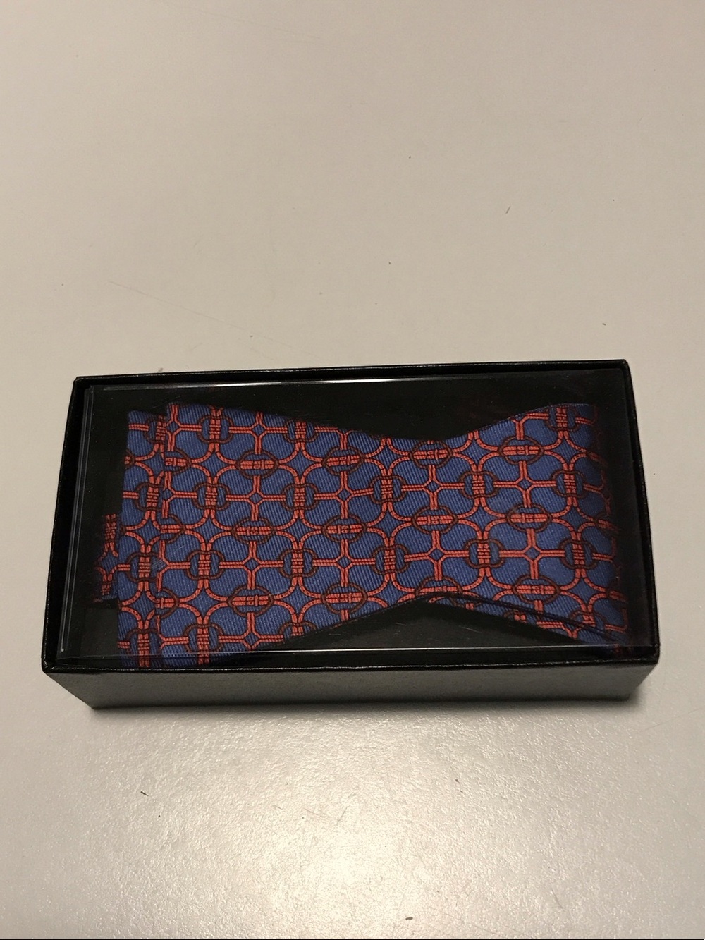 Blue and Red Patterned Bow Tie — Men's Formal Accessory